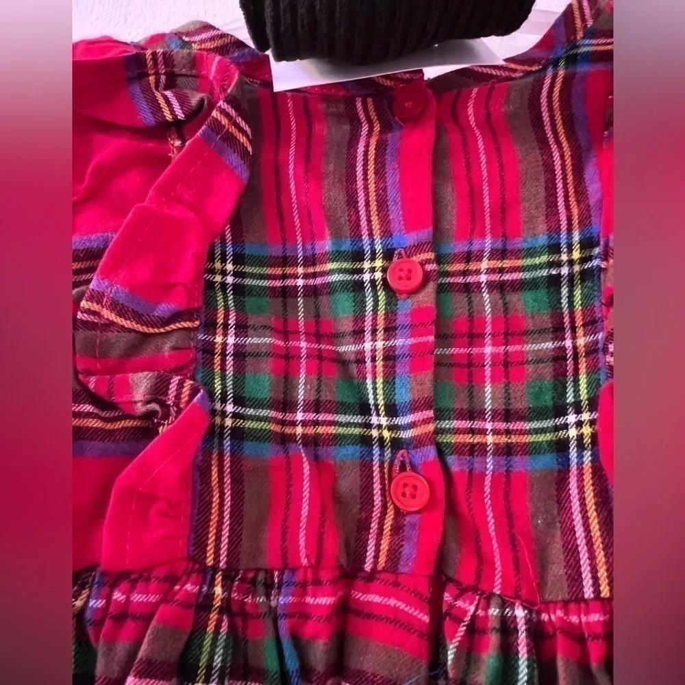 Baby Girls Plaid Dress Outfit with Matching Tights size 12M